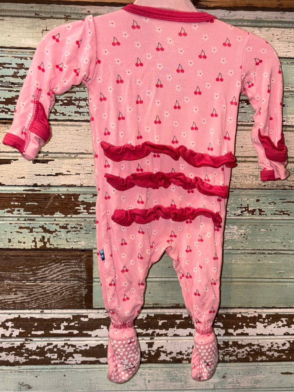 Kickee Pants Pink Cherry Ruffle Footie - Picture 2 of 3
